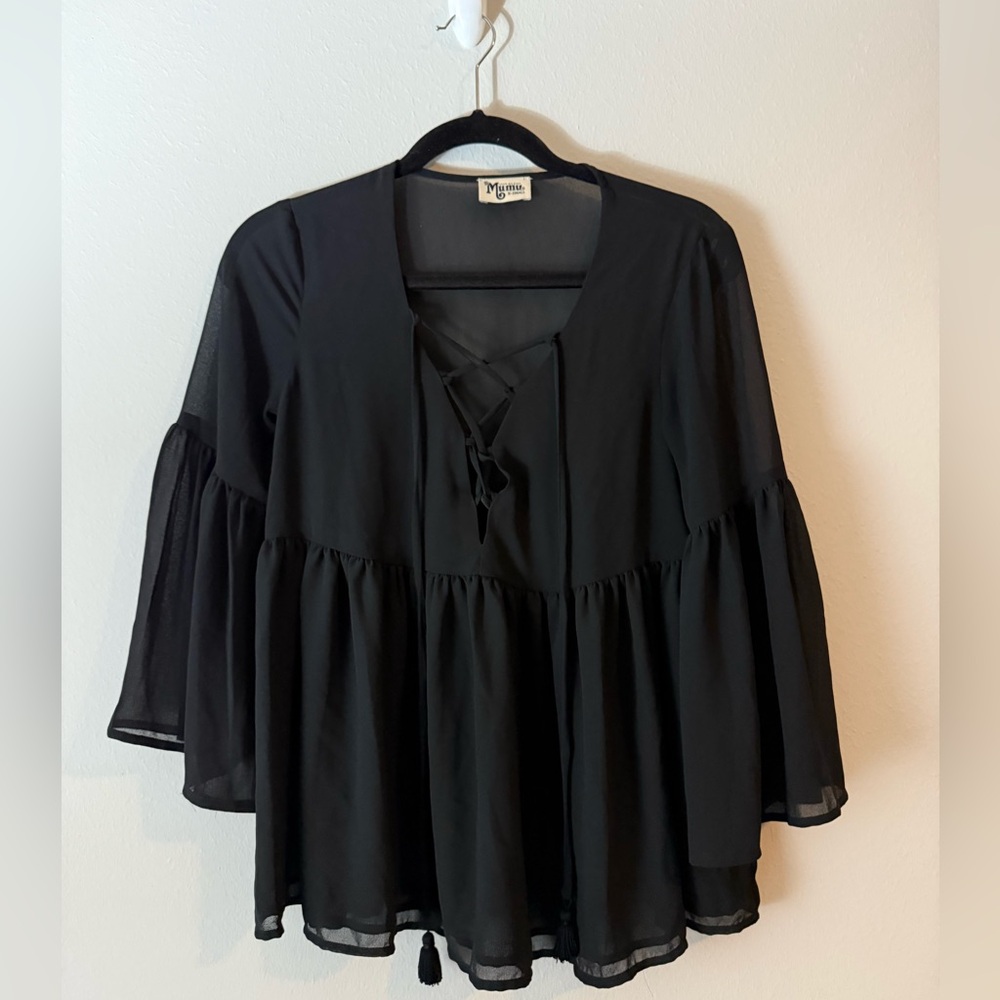 Show Me Your MuMu Poet Tie Top Black EUC